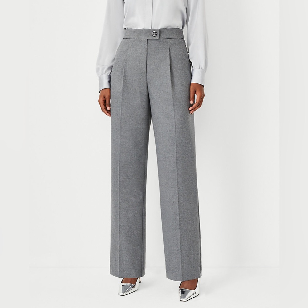 New! High Rise Pleated Slim Straight Pants in Heathered Flannel